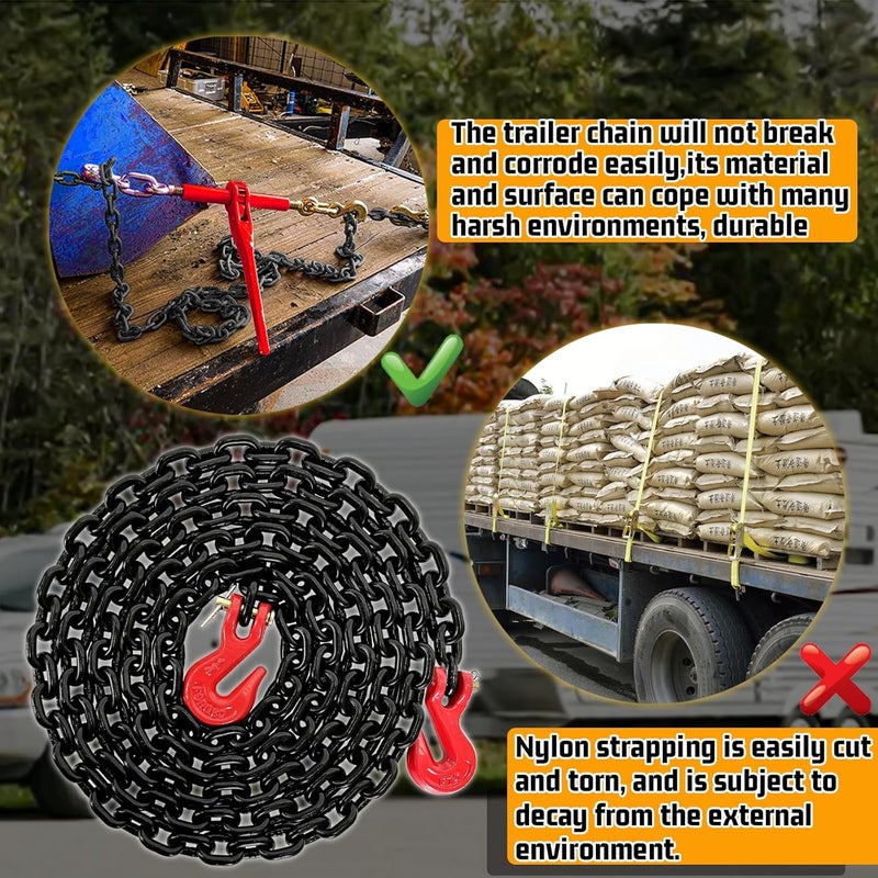 SENKEYFE G80 Transport Binder Chain,14FT 1/4“ Trailer Safety Chains with Clevis Grab Hooks,3300 Lbs Safe Working Load Heavy Duty Chain for Transporting,Towing,Logging Tie Down Binding - Image 5